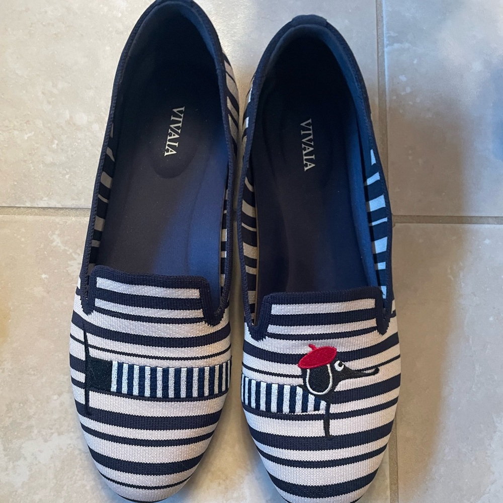 Audrey Navy and White Striped Loafers